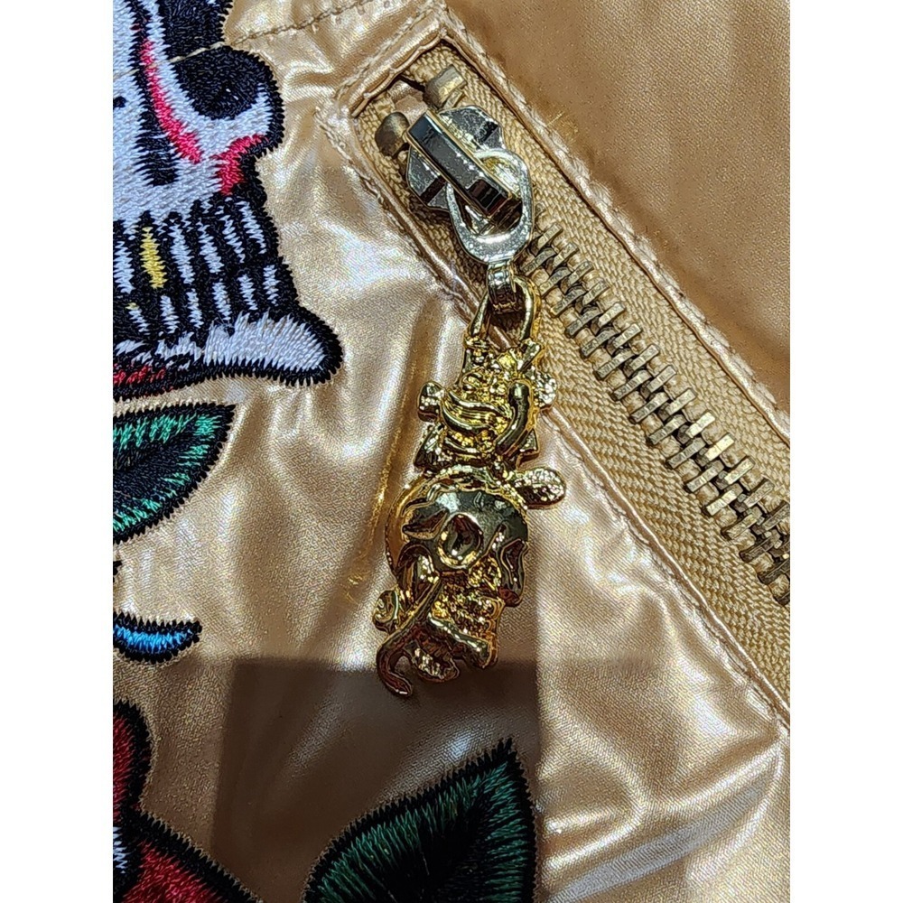 Ed Hardy By Christian Andigier Womens Puffer Jacket Skull Rose Gold Size M - Picture 5 of 11